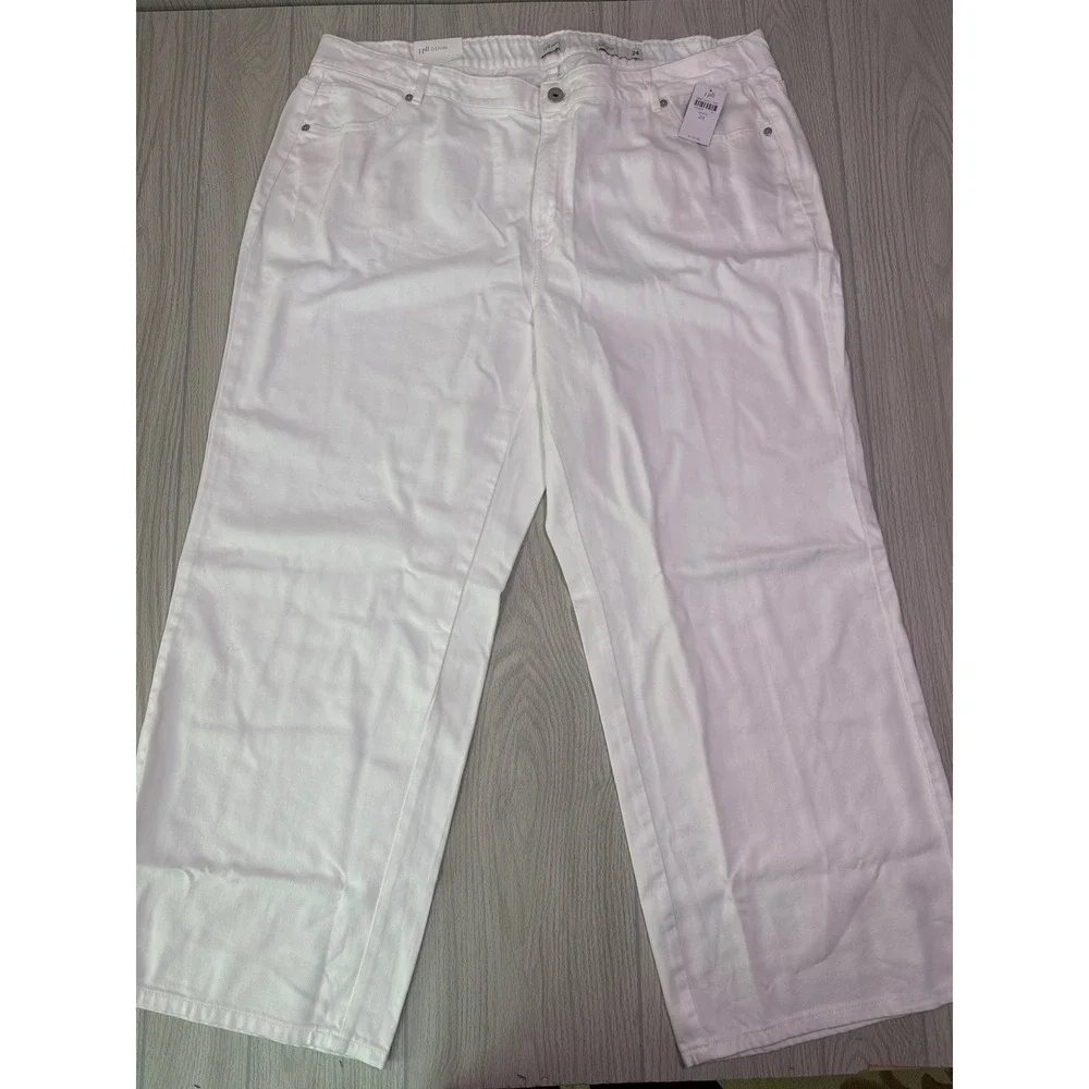 J.Jill White High-Rise Wide-Leg Denim Pants Cotton Tencel Size 24 Regular NEW
